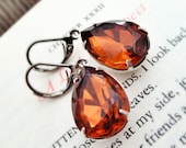 Red Topaz Art Deco Jewel Earrings in Silver Plate