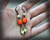 Opaque Orange Earrings Vintage Glass Rhinestone Beaded Light Jonquil Yellow Mint Green White Long Dangles Circus Fashion
