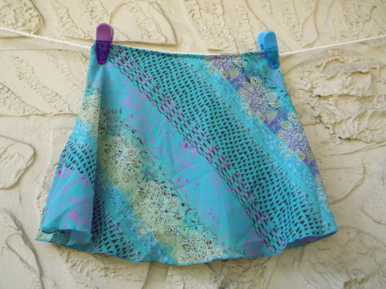 Vintage Aqua Multi-Colored Chiffon Mini Skirt