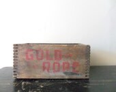 gold rope wooden tobacco plug box - organization -  storage - rustic - antique - 1920s - 1930s