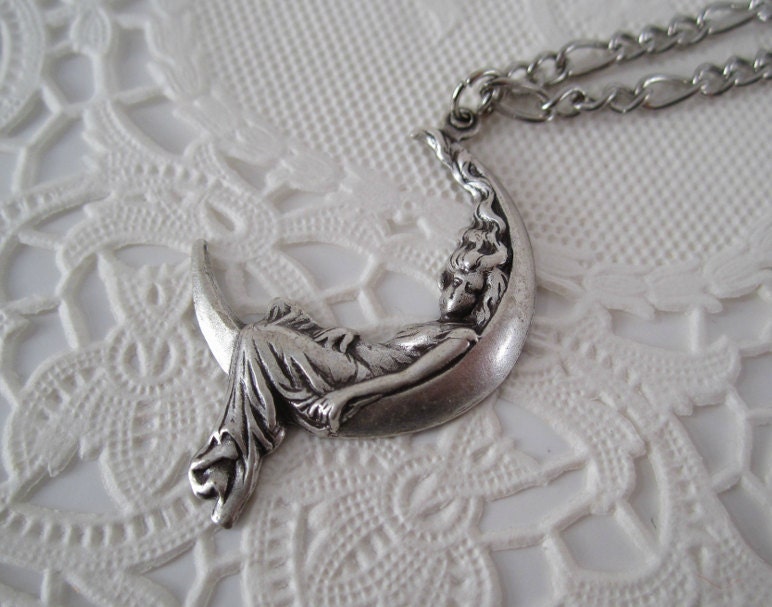 Dream Walker Necklace in Antique Silver Goddess Necklace Vintage Style Jewelry Silver Moon Necklace Modern Vintage Style Jewelry