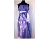 Handpainted Silk Sundress Light Purple Floral Magnolia Lilac Lavander Draped Spring Summer Formal Prom Bridsmaid
