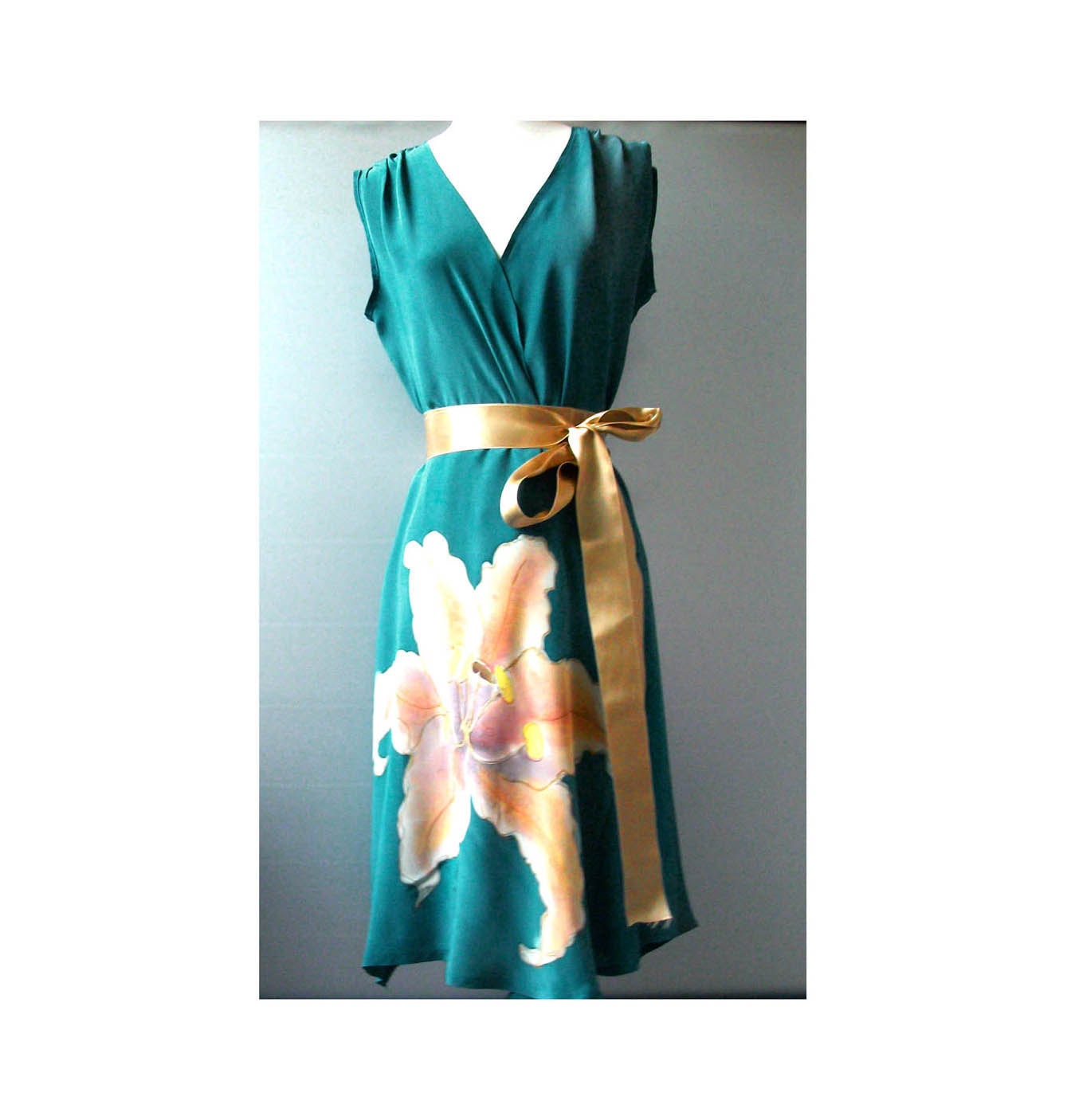 Hand Painted Silk Wrap Party Dress Bridesmaid Formal Prom Summer  Floral Elegant Any Color MADE TO ORDER