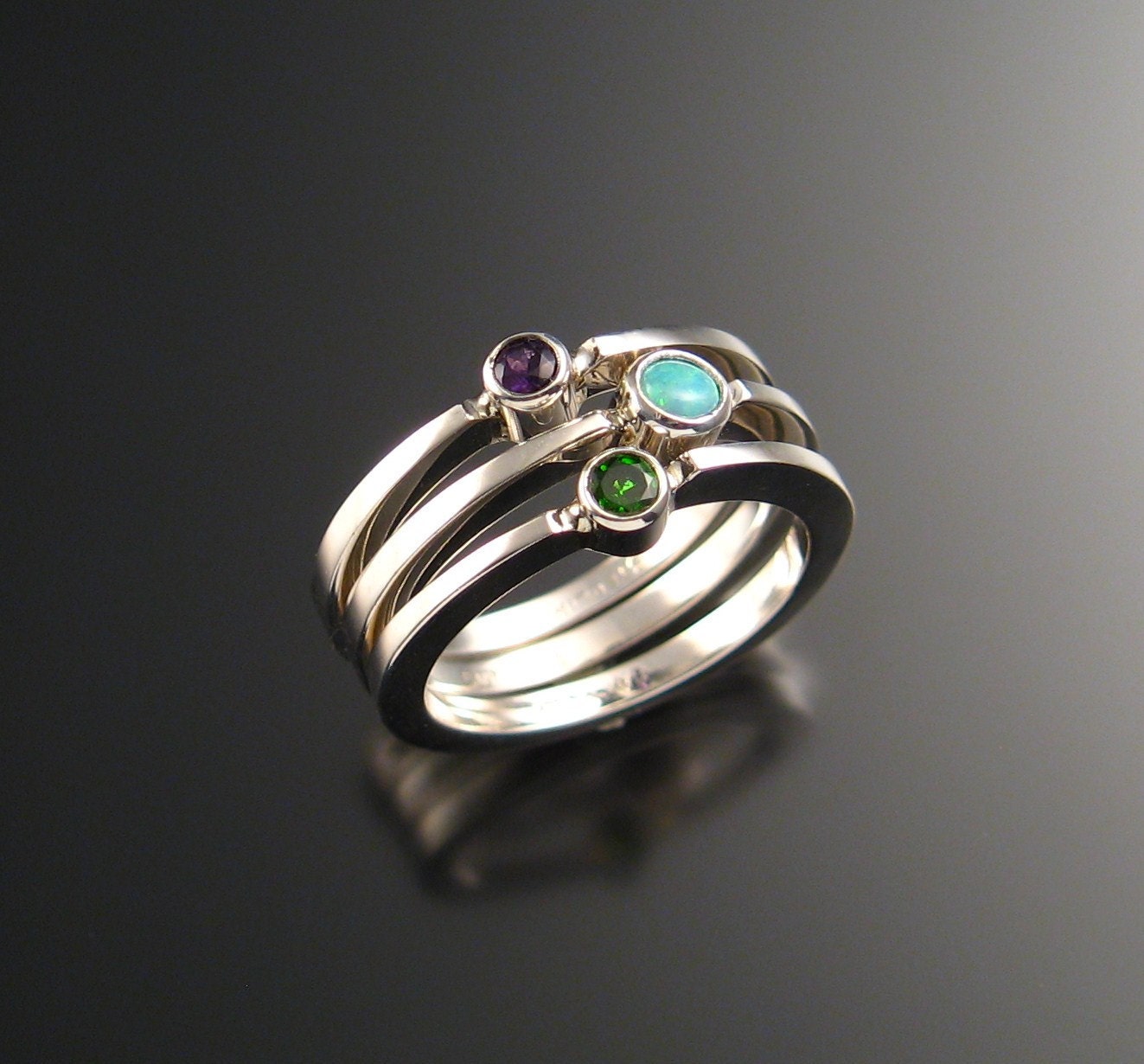 Stackable Mothers ring set of Three rings Made to order in Sterling Silver Birthstone ring