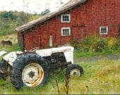 custom wooden puzzle 5 x 7 of a tractor by the barn