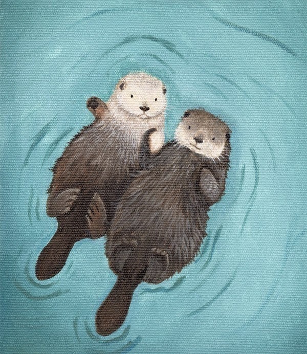 Cute Otter Art print, Holding Hands, Otterly Romantic