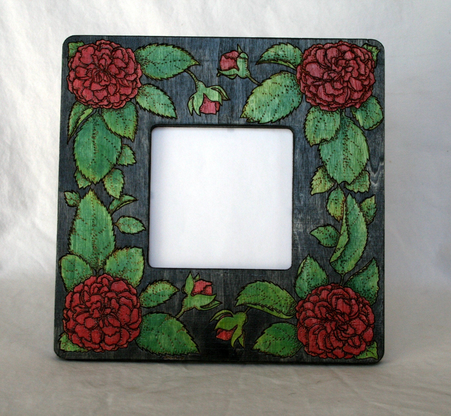 Rose Photo Frame Pyrographed Wood