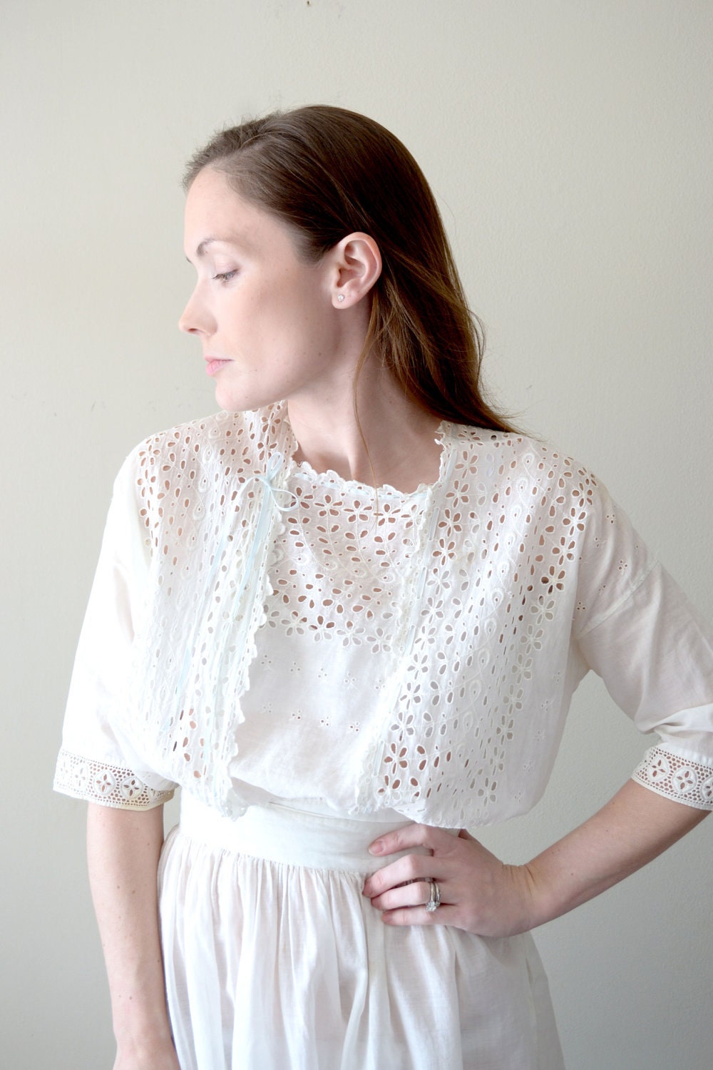vintage edwardian dress - 1900s girl's dress / white eyelet cotton