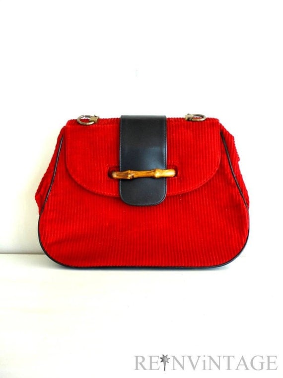 vintage corduroy purse : 1960s cherry red purse by Garay