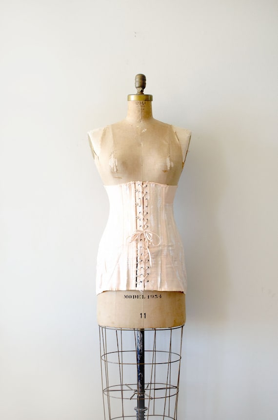 vintage edwardian corset - 1910s front lacing corset / rare tea rose pink by Gossard