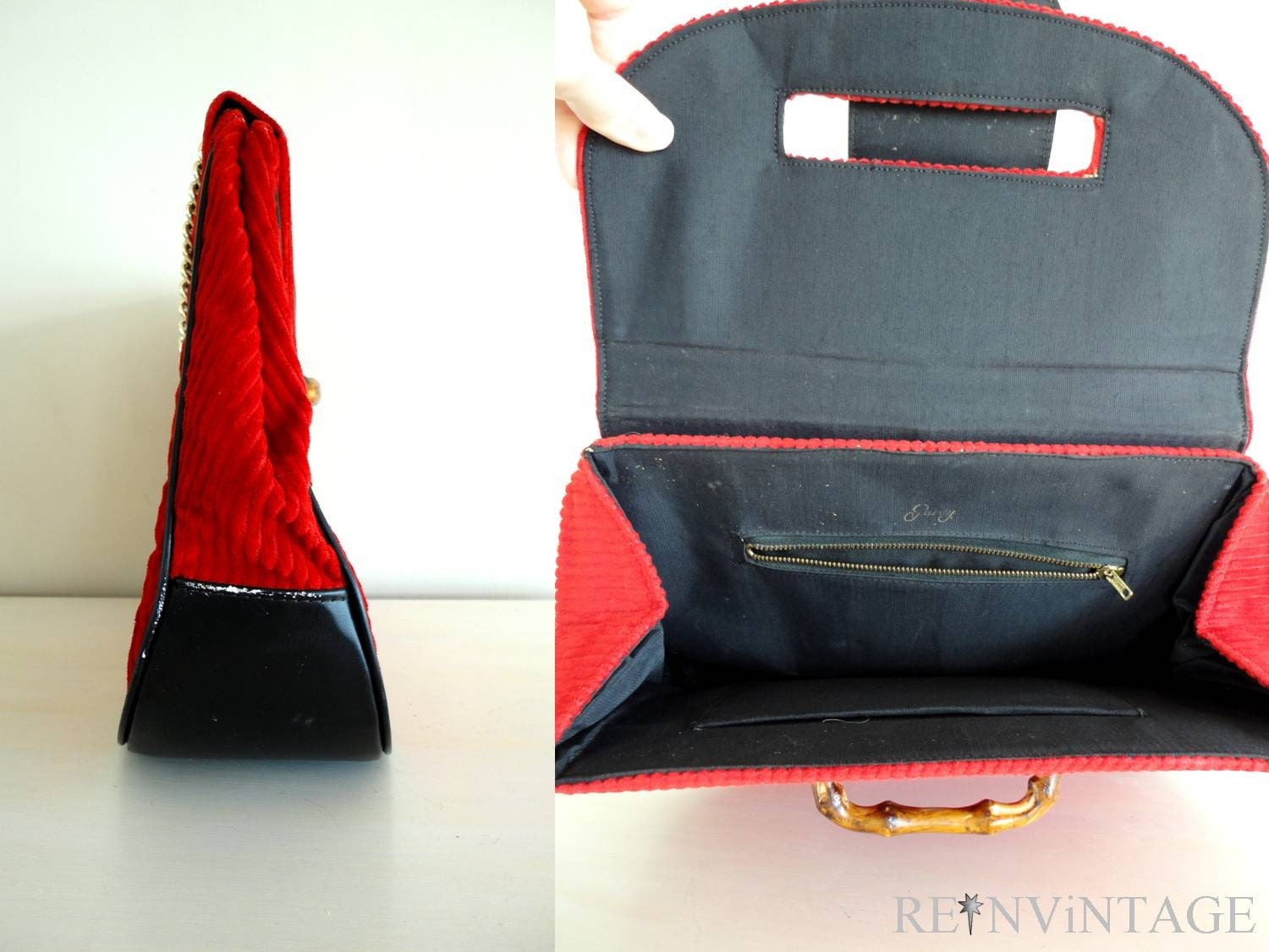 vintage corduroy purse : 1960s cherry red purse by Garay
