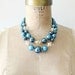 vintage beaded necklace - 1960s slate blue beads / metallic 2 strand necklace