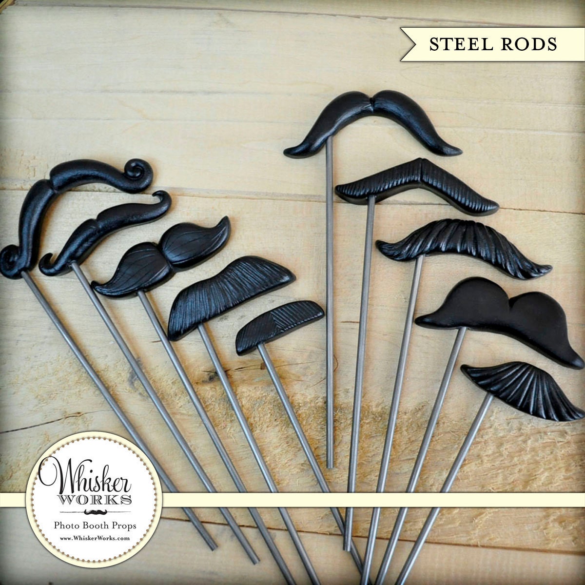 Plastic Mustaches on STEEL RODS - The Evening Soiree - Set of 10 Il_570xn