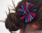 Fabric Barrette - Magenta, Turquoise, Brown, and Orange Flower Barrette - T-Shirt Hairclip - Eco Friendly