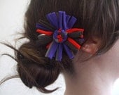Fabric Barrette - Flower Hair Clip - Purple, Brown, Red, and Gray Flower Barrette - Made From T-Shirts - Eco Friendly