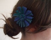 Flower Barrette - Blue Barrette - Fabric Hair Clip - Blue Flower - T-Shirt Barrette - Eco Friendly