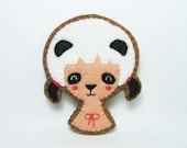 Panda girl - double ears - imaginary girl felt pin