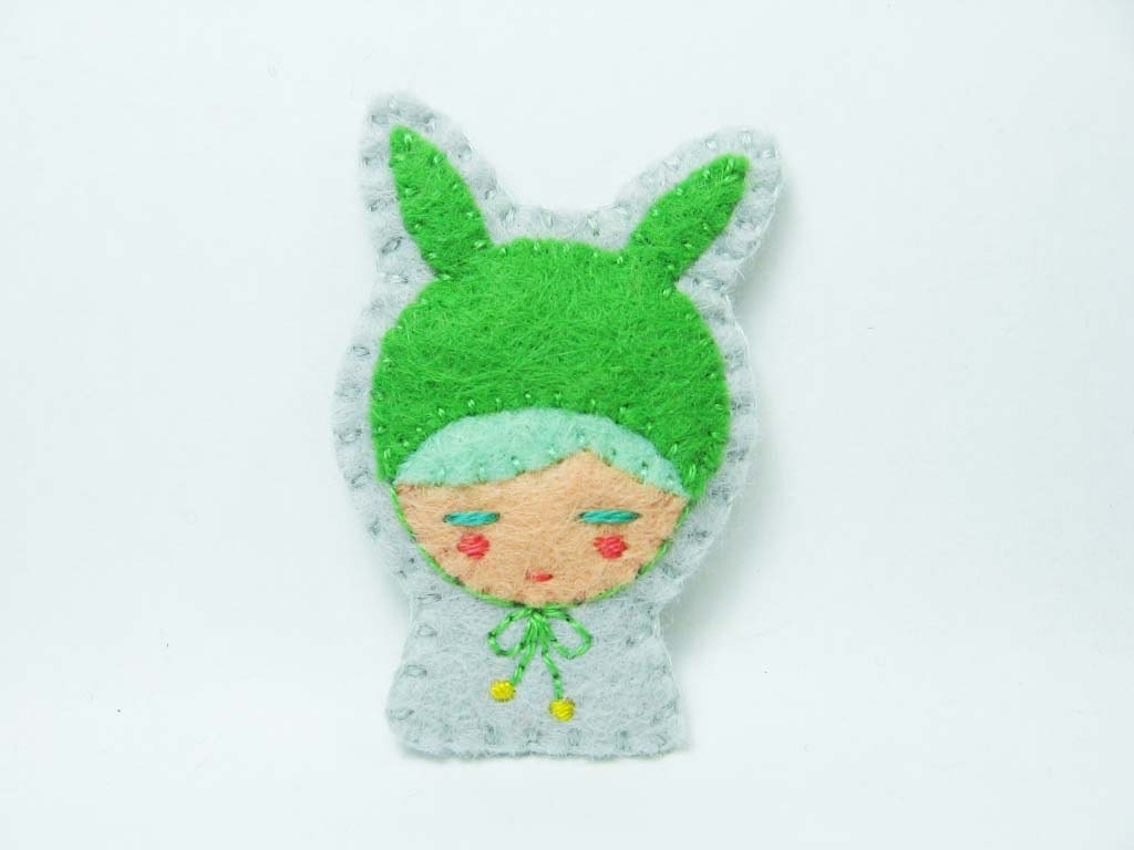 Rabbit disguise felt brooch - made to order