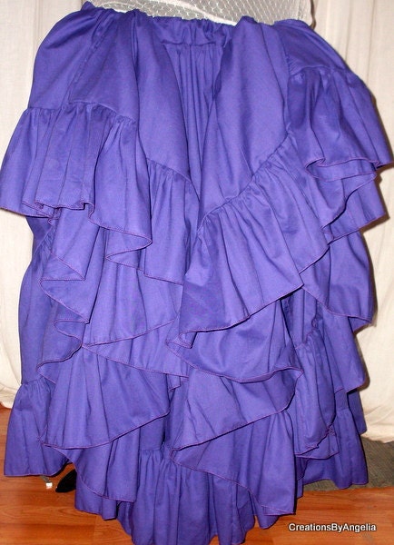 Long Purple 25 Yard Hem Cotton Tier Gypsy Skirt petticoat Victorian Very Modest