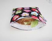 Reusable Sandwich Bag / Large Snack Bag - Snoozing Owls - White Lining