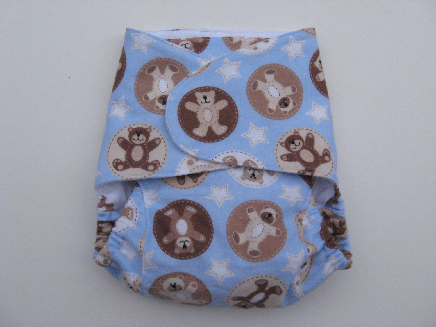 One-Size Fitted Cloth Diaper - Teddy Bears- Blue