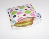 Reusable Sandwich Bag / Large Snack Bag - Multi Colored Balls- White Lining