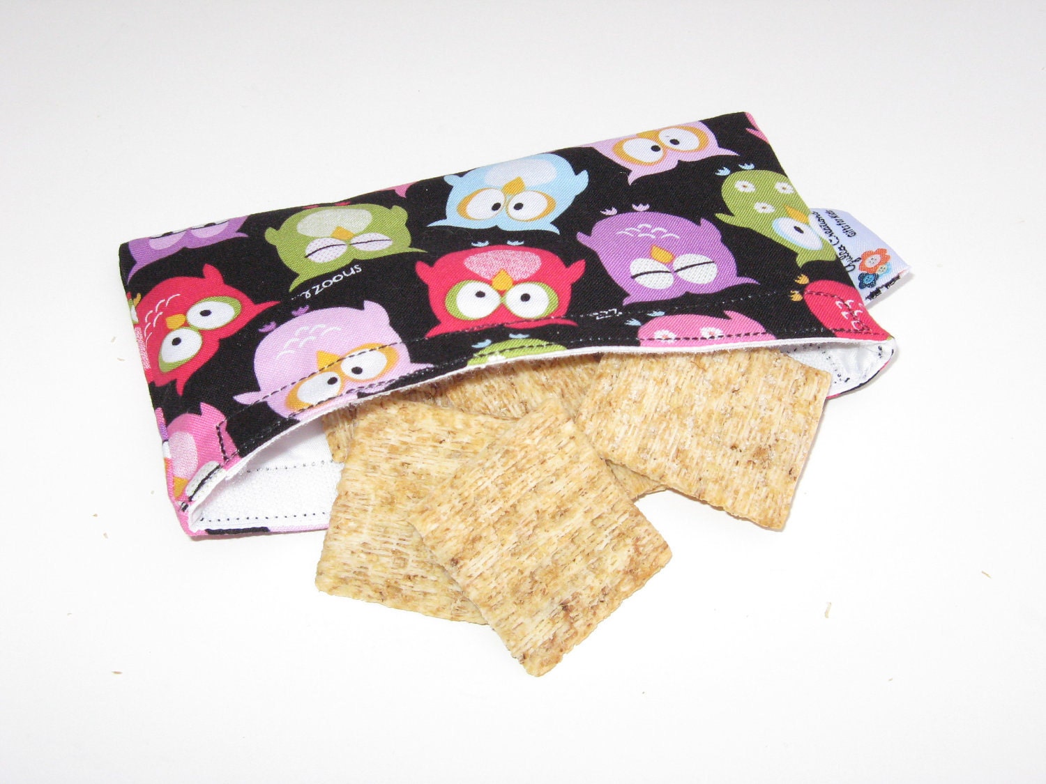 Reusable Snack Bag - Snoozing Owls- White Lining