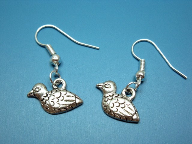 Teeny Tiny Bird Earrings - cute minimal jewelry small animal jewellery fun rockabilly kitsch chic silver plated szeya designs