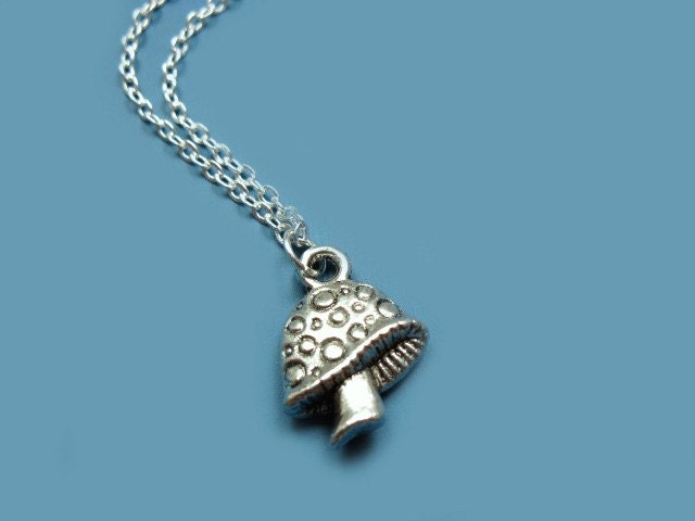 Tiny Mushroom Necklace - little woodland toadstool smurfs mario inspired gnome elf cute jewellery funny jewelry silver plated szeya designs