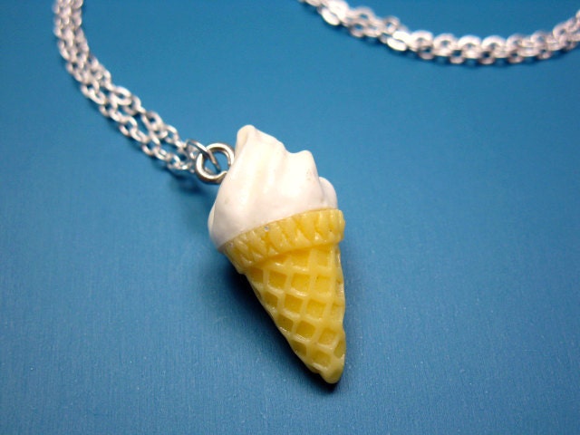 Ice Cream Necklace - everyone's favorite classic vanilla icecream cute miniature tiny fake food jewelry mini dessert funny jewellery szeya