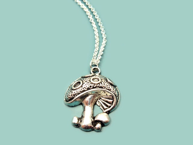 Woodland Mushroom Necklace - quirky jewelry forest smurf gnome elf inspired geek chic nerd cute rockabilly silver plated szeya designs