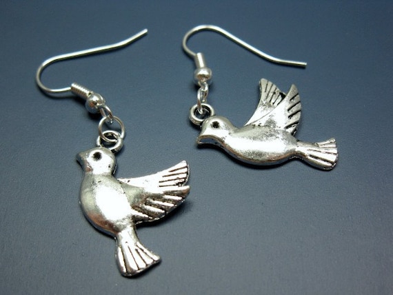 Bird Earrings - animal jewellery dove retro vintage style chic kitschy urban fashion jewelry for her silver plated szeya designs