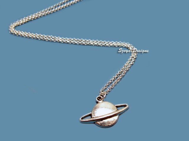 Saturn Necklace - stainless steel chain planet necklace science geek jewelry nerd jewellery cute necklace quirky funny necklace space galaxy