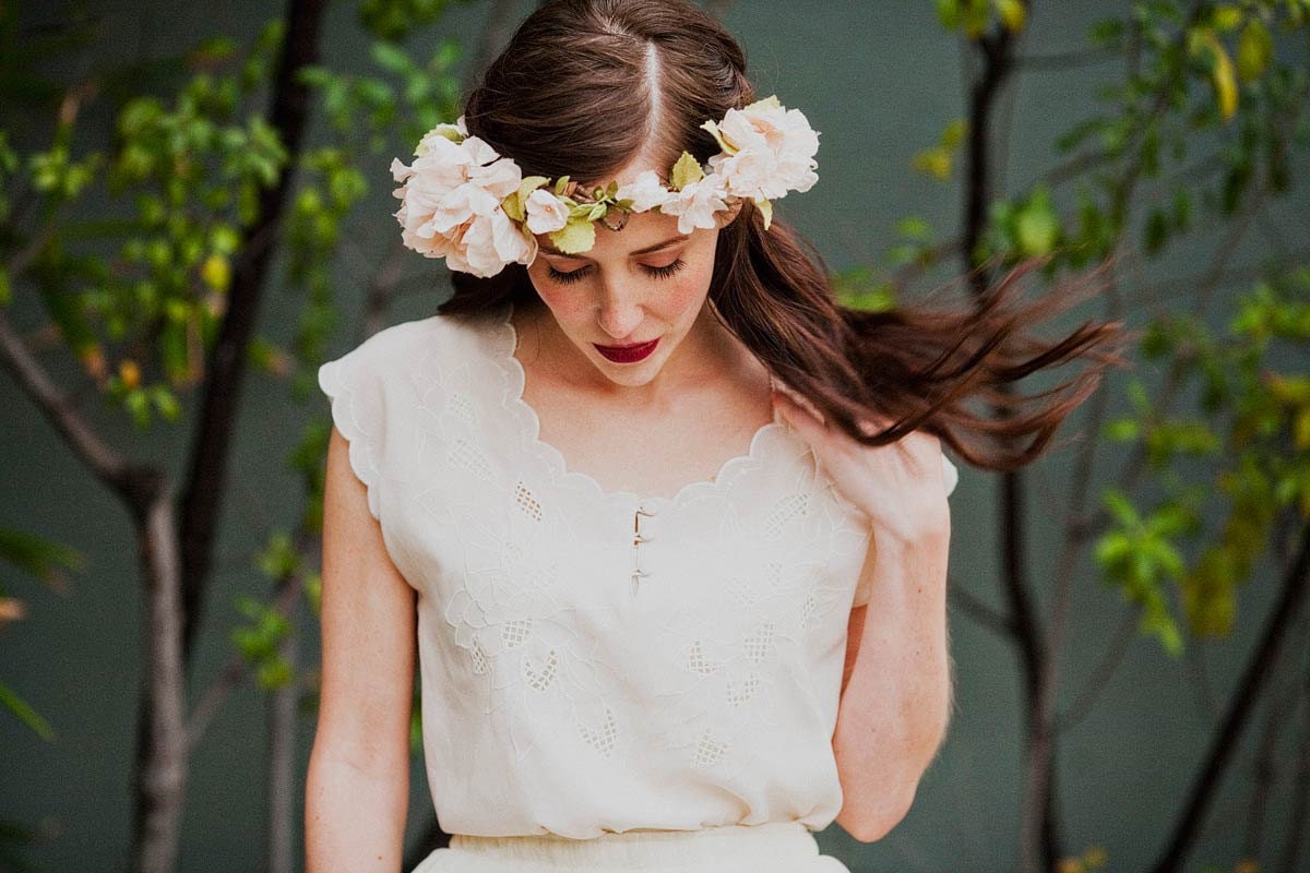 Blush silk blossoms hair wreath, style 514