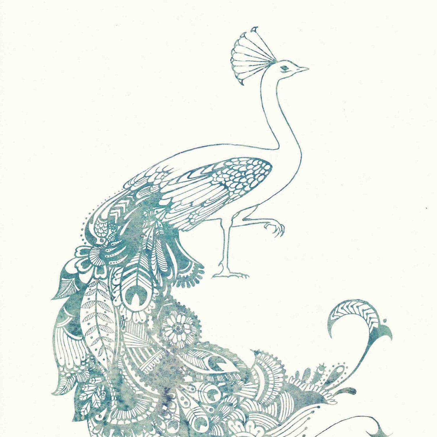 Mehndi style Peacock Art Print from my Original Illustration - 8"x10"
