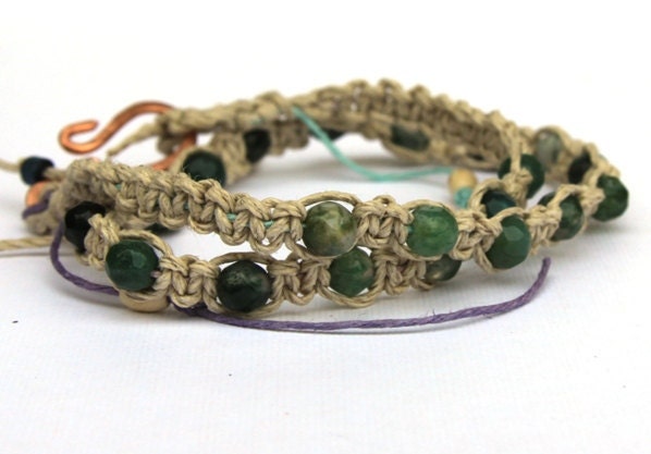 agate Natural Hemp Macrame wrap multi strand Bracelet, natural, surfers necklace