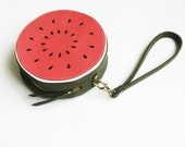 Handmade Watermelon Leather Pouch, fruit bag, wrist bag, melon,