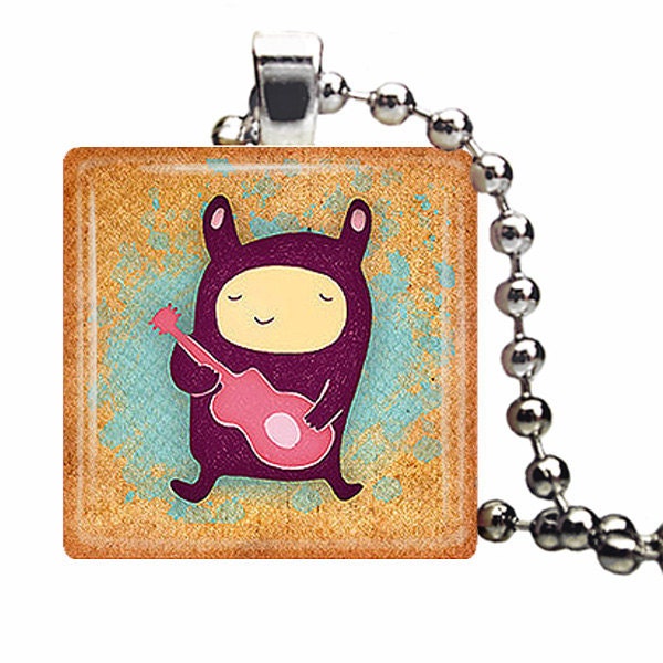 Jewelry Necklace Cute Bunny Glass Tile Pendant Ball Chain