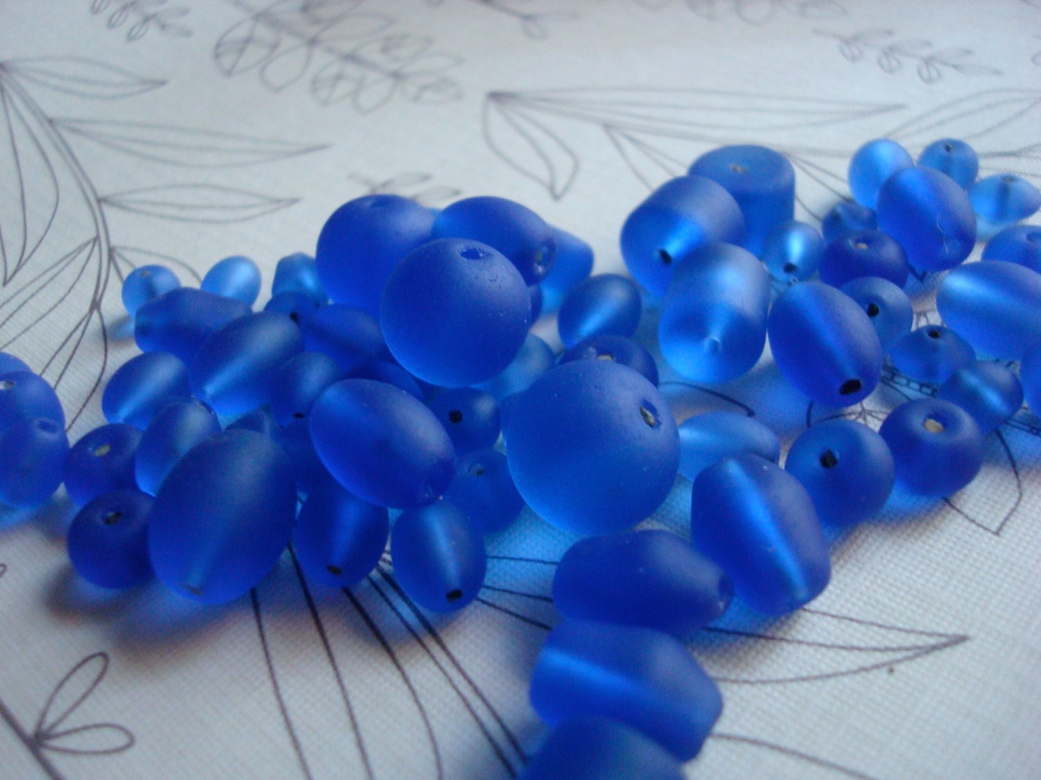 100 sea glass bead blue cobalt royal 2-10 mm glass beach beads collection
