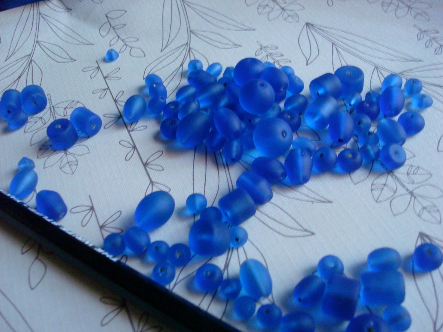 100 sea glass bead blue cobalt royal 2-10 mm glass beach beads collection