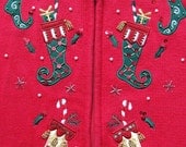 Reduced Ugly Christmas Sweater with Gorgeous Stockings Appliqued