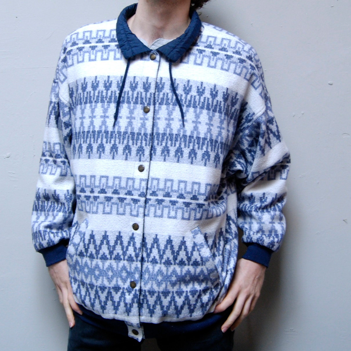 NATIVE AMERICAN lightweight 90s button up TOGGLE grunge reversible jacket