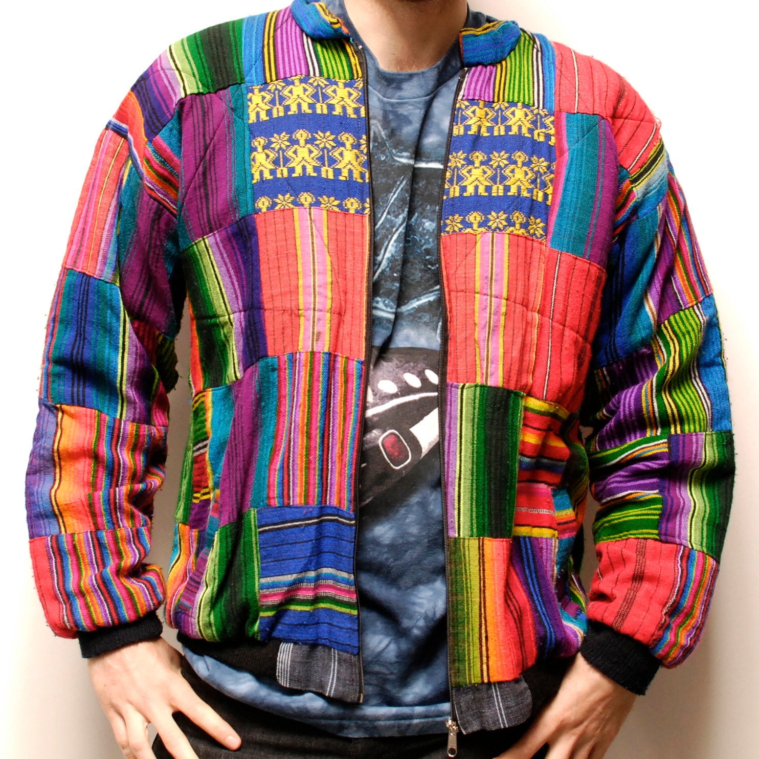 GUATEMALAN WEAVE zip up cotton VIBRANT multicolor jacket