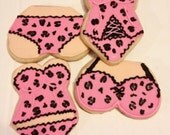 Hot Pink and Black Leopard Print Bachelorette Lingerie Cookies 1 dozen Party Bridal Shower Bra, Underwear Il_170x135