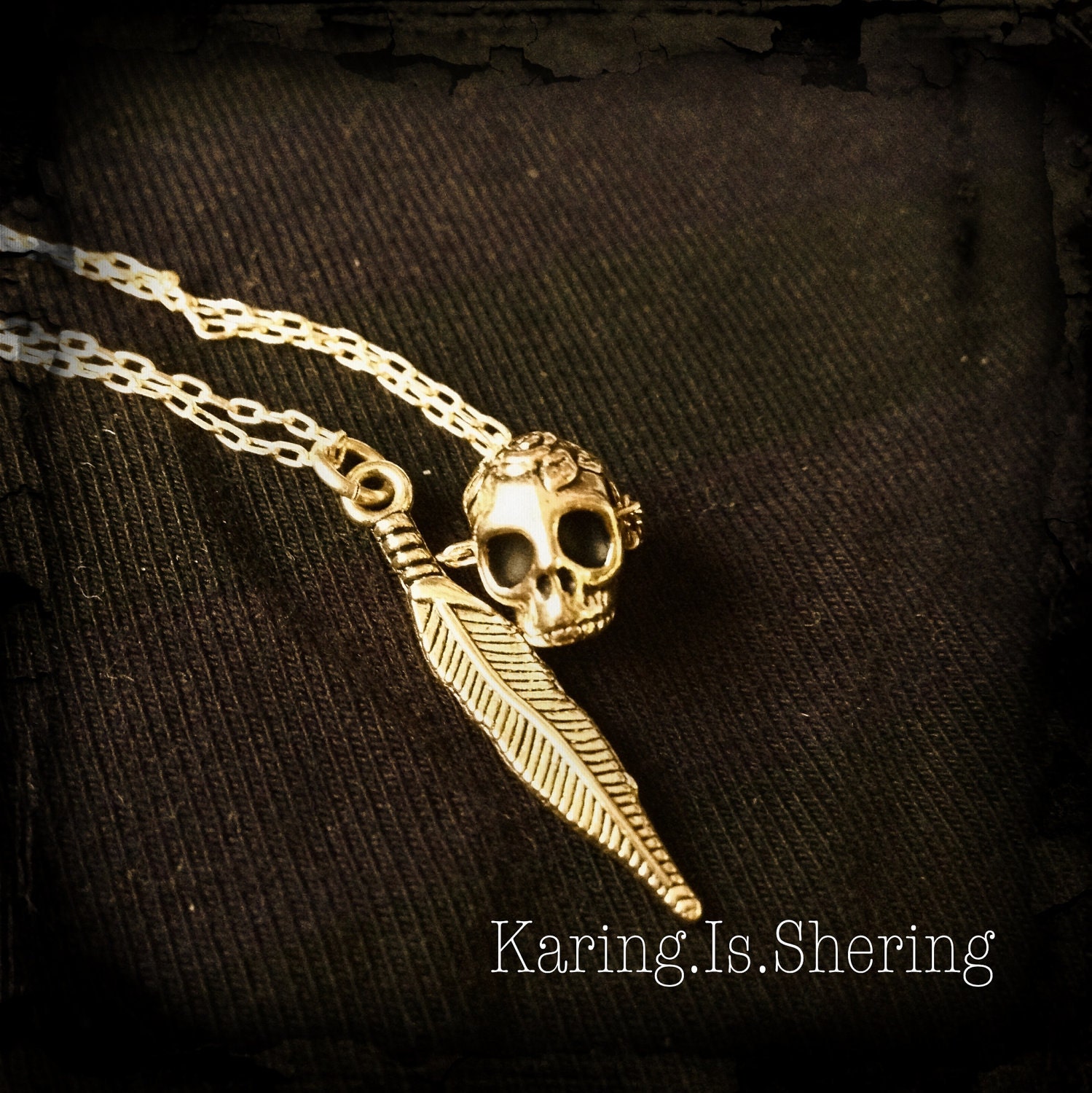 Squanto - Feather and Skull Gold Necklace