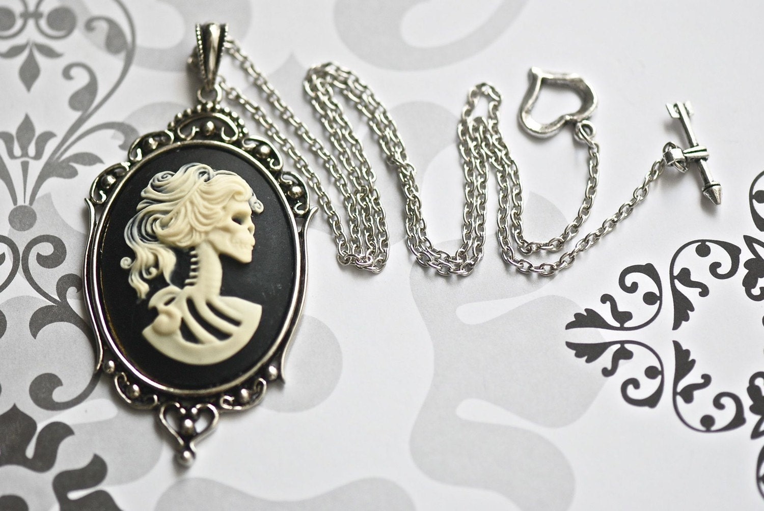 Miss Little Corpse Gothic necklace -(small) - Lolita Skeletal Zombie Lady Cameo