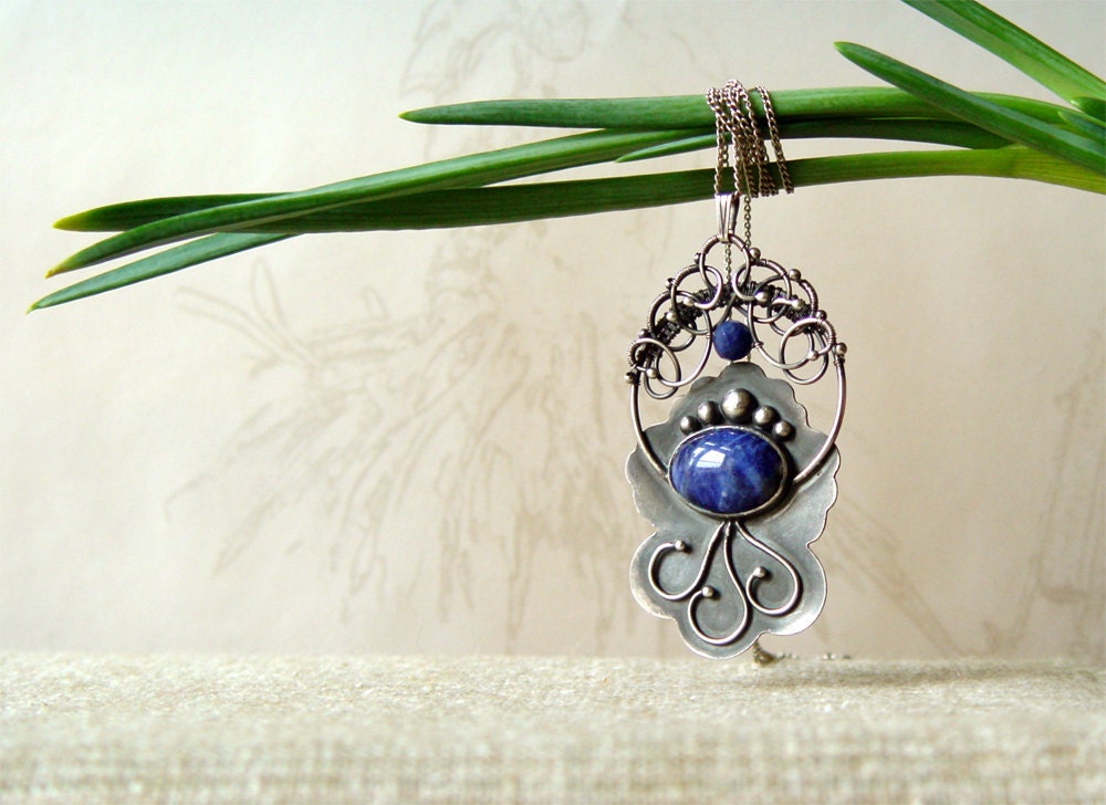 Reserved Silver blue pendant, lapis, Wirework, Metalwork