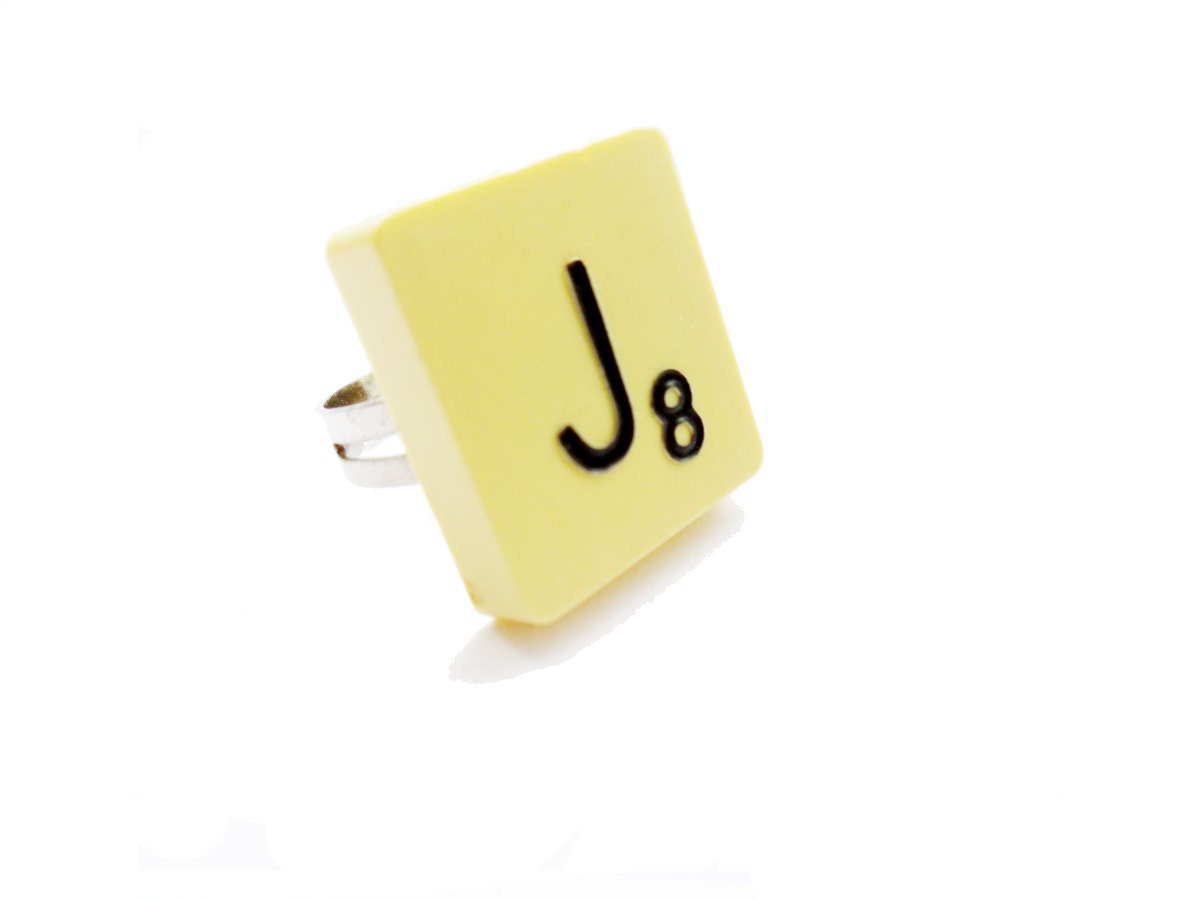 Acrylic Scrabble Tile Initial Ring - Handmade Jewellery "PLEASE Check Initials Available Before Buying"
