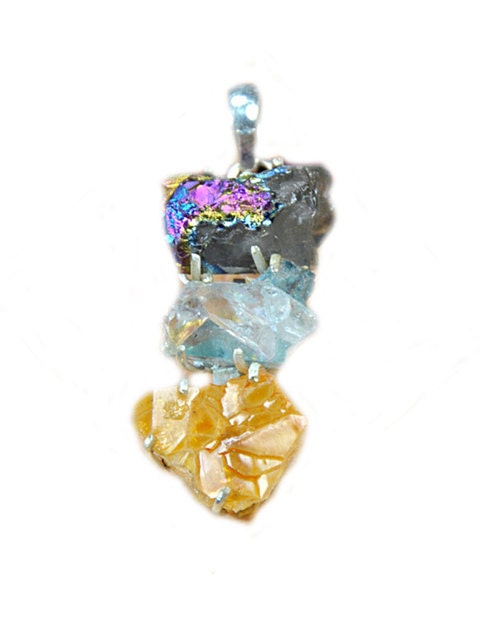 One of a Kind Rainbow Titanium Aqua Aura and Golden Citrine Druzy Crystal Quartz pendant