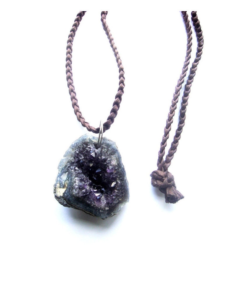 One of a Kind Huge Bohemian Purple Amethyst Geode Necklace